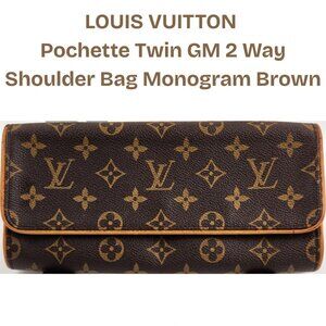 LOUIS VUITTON Pochette Twin GM 2 way Shoulder Bag Monogram Brown-NoShoulderStrap